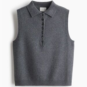 H&M Sleeveless Button Down Dark Gray Sweater Vest Blouse Sz. Large